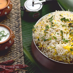 Veg Dum Biryani, Raita & Salan